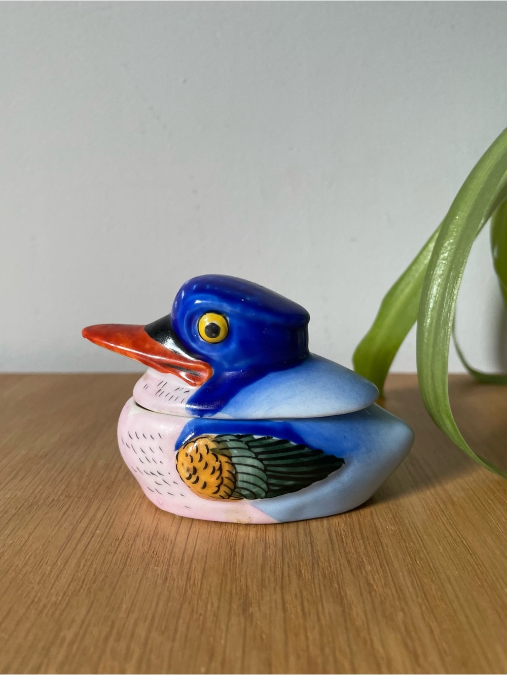 Vintage 1920s Art Deco Ceramic Kingfisher Kookaburra Mustard Trinket Pot Japan